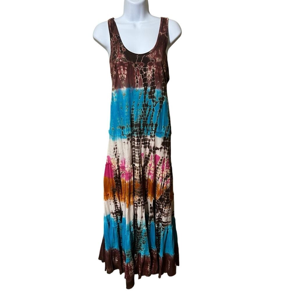 VTG Seasons Tie Dye Maxi Dress L Boho Festival Hippie Groovy Artsy Psychedelic